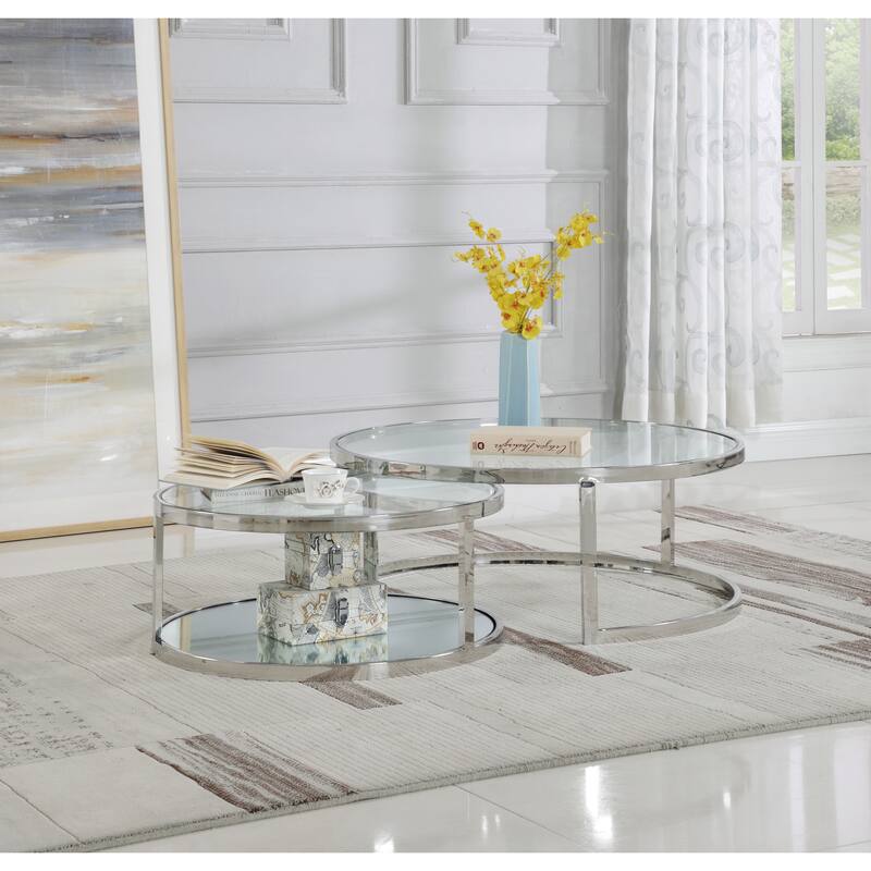 Somette 2-in-1 Round Nesting Cocktail Table Set - Cocktail Table - Cocktail Table
