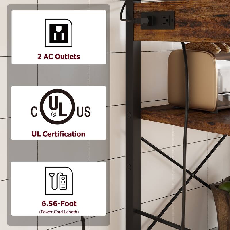 Kitchen Buffet Table with Large Storage with Power Outlet