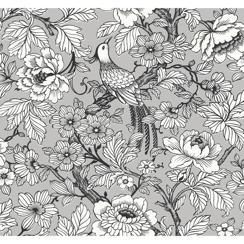 A-Street Prints Beaufort Silver Peony Chinoiserie Wallpaper