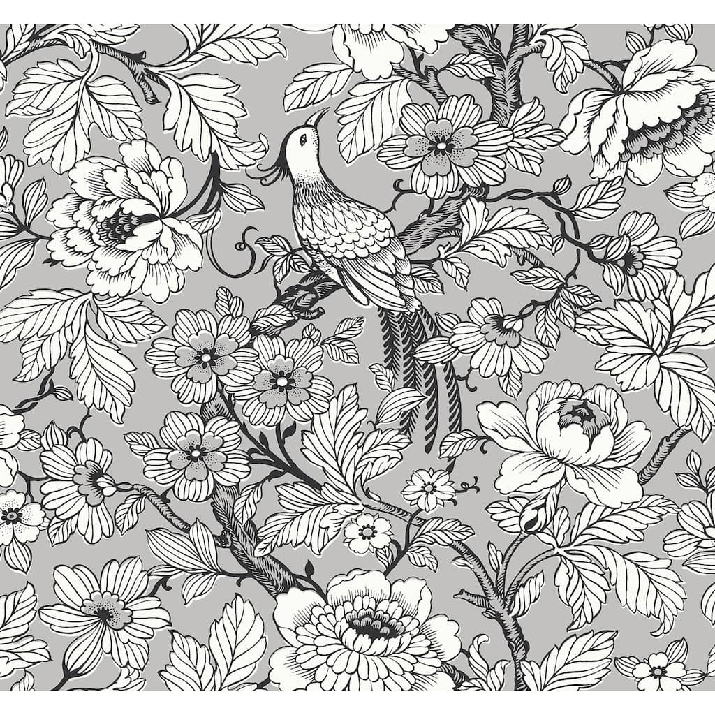 A-Street Prints Beaufort Silver Peony Chinoiserie Wallpaper