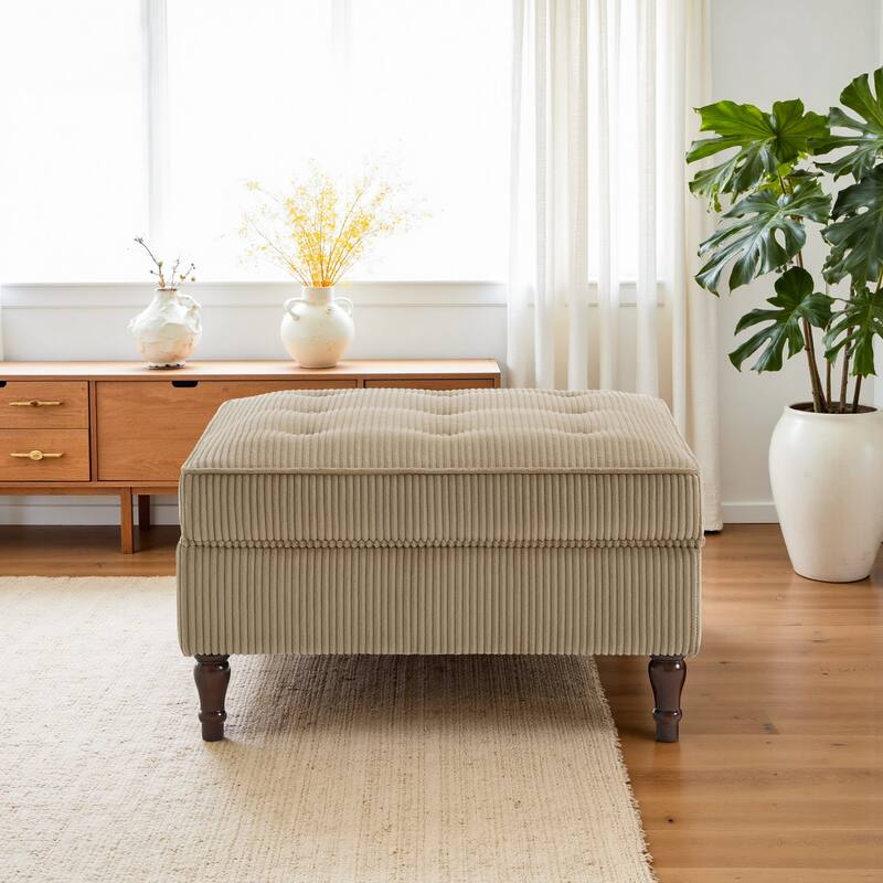 31.78" W Oversized Square Upholstered Storage Ottoman with Wooden Tray