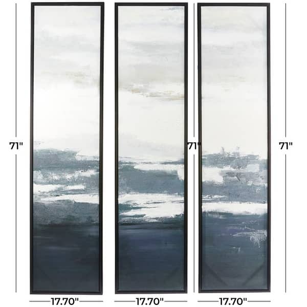 Dark Blue Canvas Landscape Framed Wall Art with Black Frame (Set of 3)