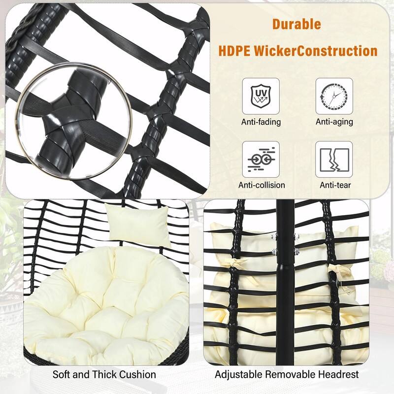 Indoor Outdoor Hanging Hammock Chair with Stand, Foldable Rattan Egg Swing Chair with Cushion & Headrest