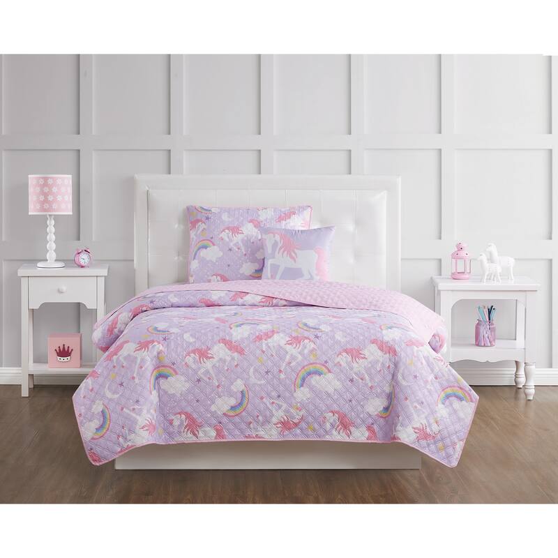 Porch & Den Nahcotta Unicorn and Rainbow 4-piece Quilt Set - Twin