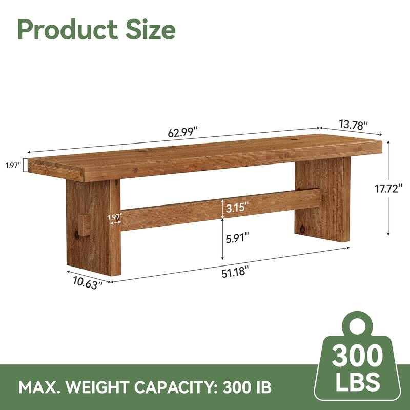 63" Solid Wood Entryway Bench, End of Bed Bench, Entry Way Benches for Bedroom, Hallway, Foyer