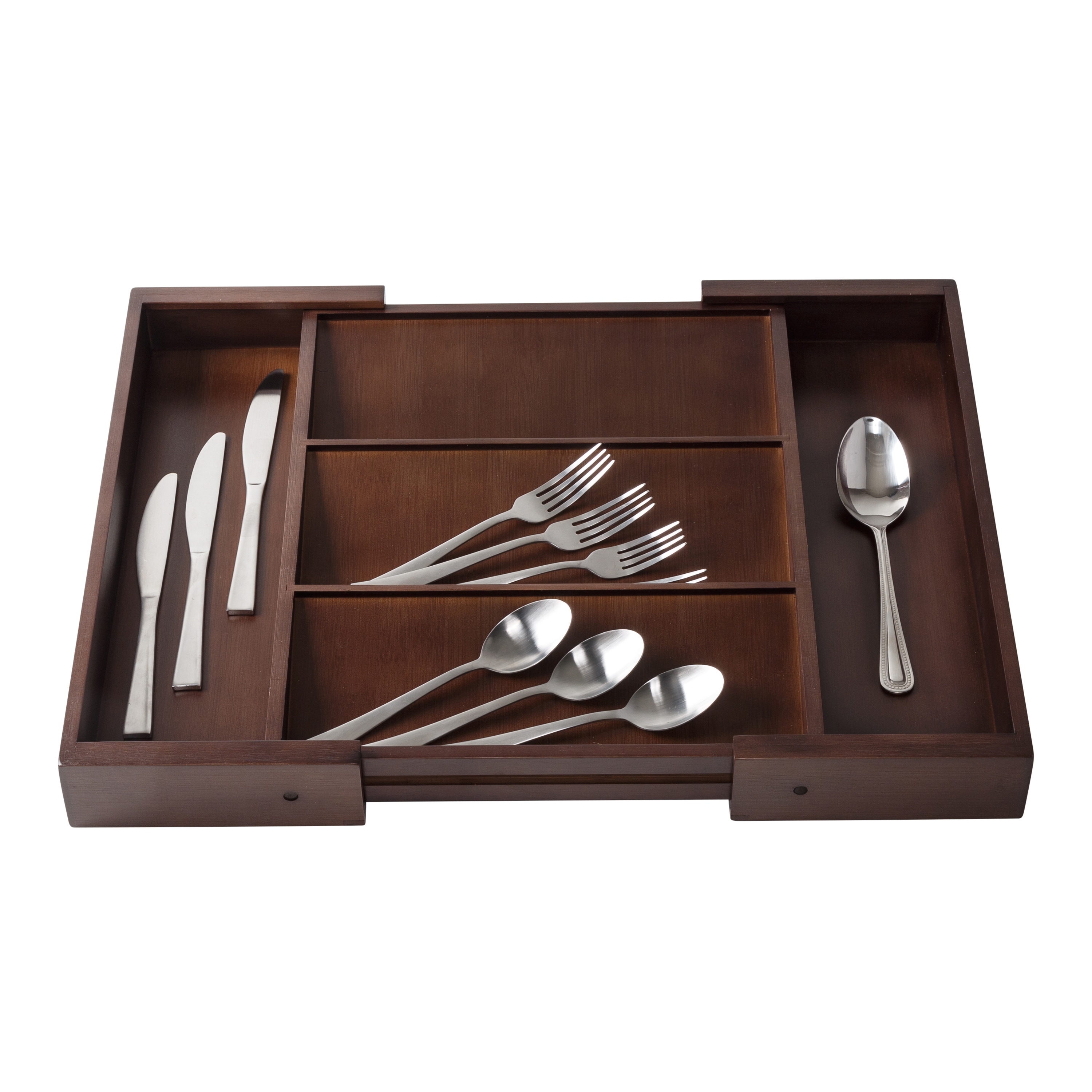 Expandable Kitchen Drawer Organizer Tray, Walnut