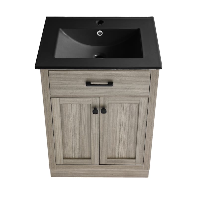 Burdon 24 In. Brown Oak Bathroom Vanity With Black Ceramic Sink Top