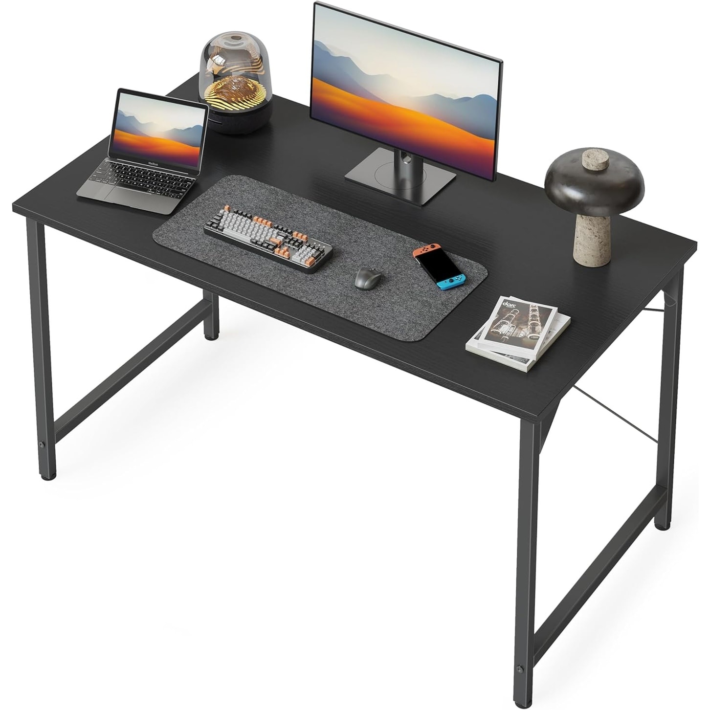 40 Inch Modern Home Office Desk, Black, Minimalist Design, Waterproof, Easy Assembly