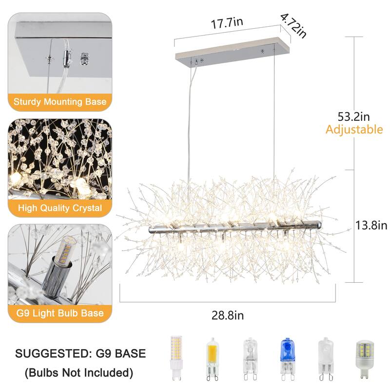 9-Light Modern Firework Crystal Chandelier for Dining Room Living Room Bedroom, Classic Semi Flush Mount Chandelier