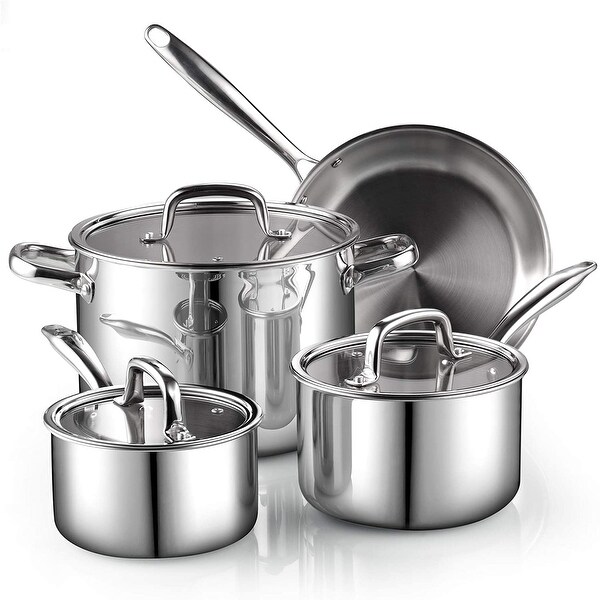 Cook N Home 7-Piece Tri-Ply Clad Stainless Steel Cookware Set, Silver,2644. Opens flyout.