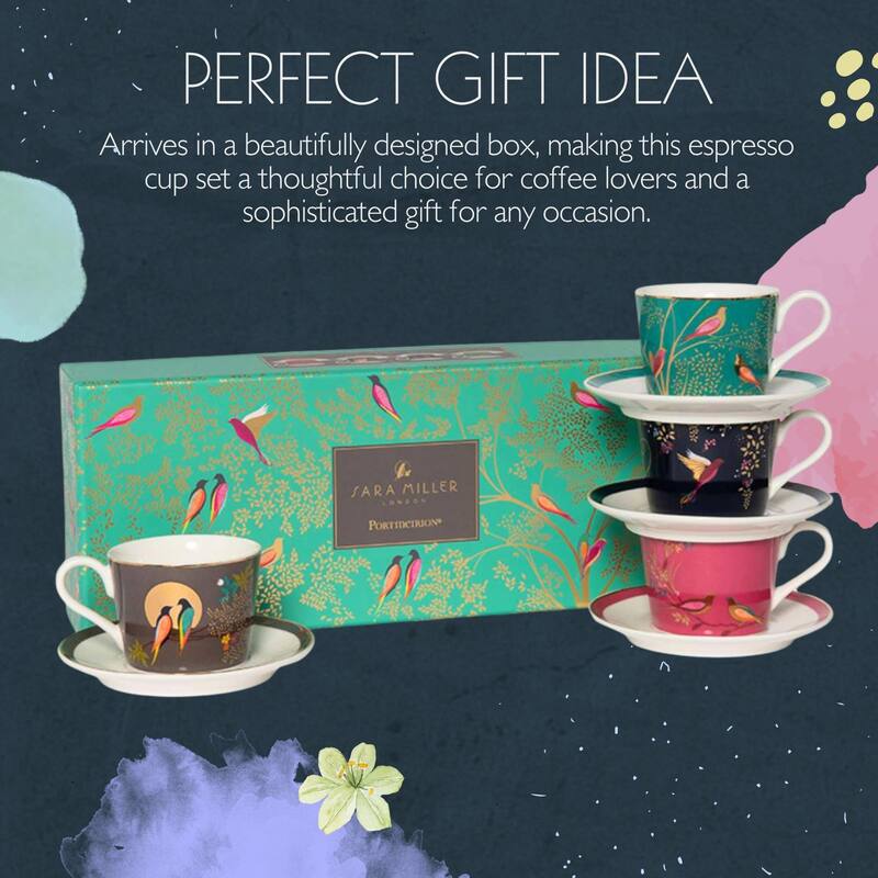 Portmeirion Sara Miller London Chelsea Set of 4 Espresso Cups and Saucers - 4 oz