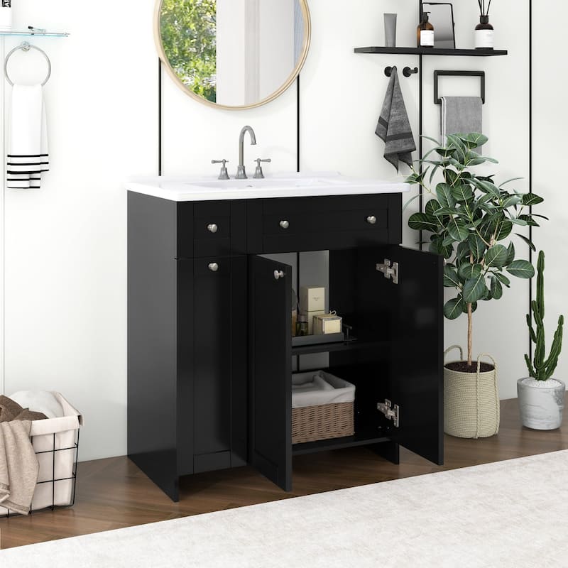 30 Inch MDF Freestanding Bathroom Vanity Set in White/ Grey/ Blue