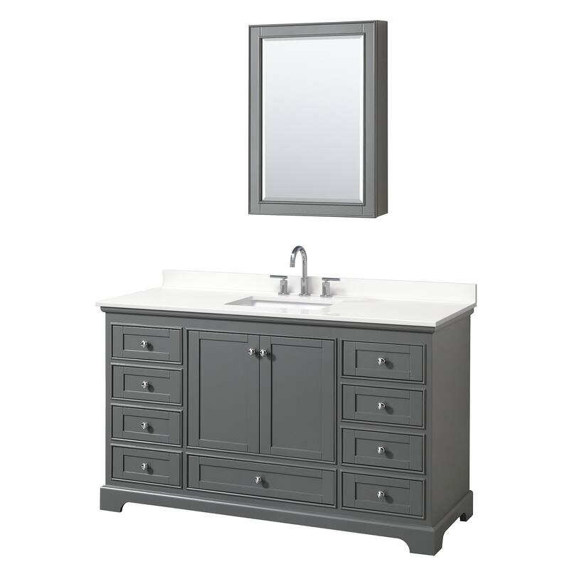 Wyndham Collection WCS202060S-QTZ-US3MED Deborah 60" Free Standing - Dark Gray / White Quartz Top / Polished Chrome