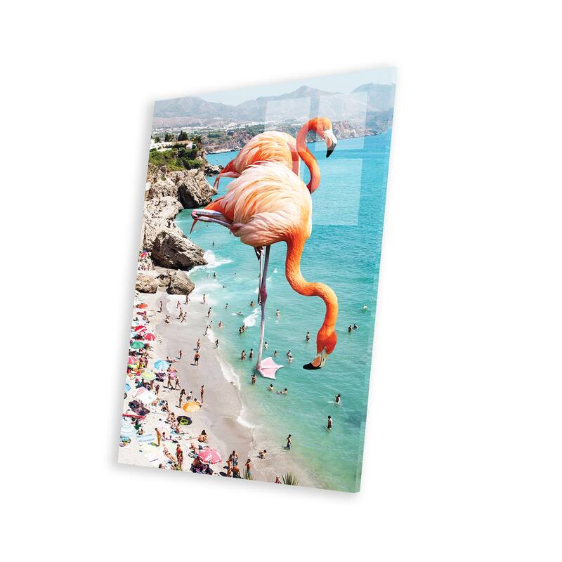 Giant Flamingos On The Beach Print On Acrylic Glass by 83 Oranges