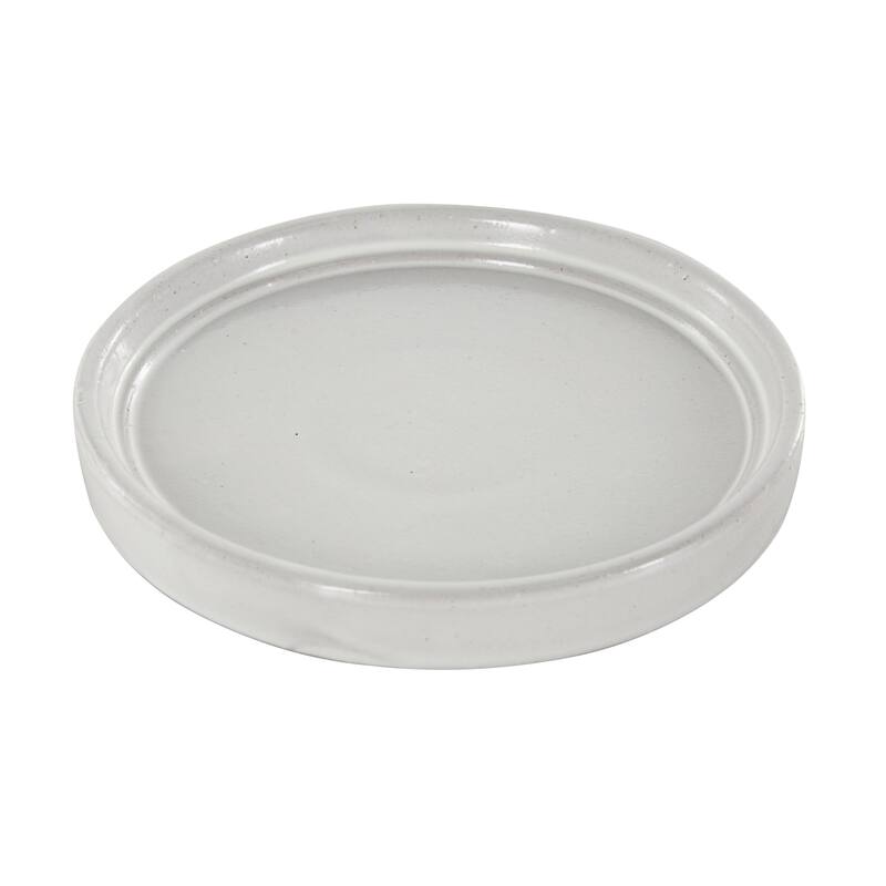 Ceramic Abstract Circle Patterned Indoor Outdoor Planter with Brown Accents and Base Tray - Set of 3 White - Roche River Decor