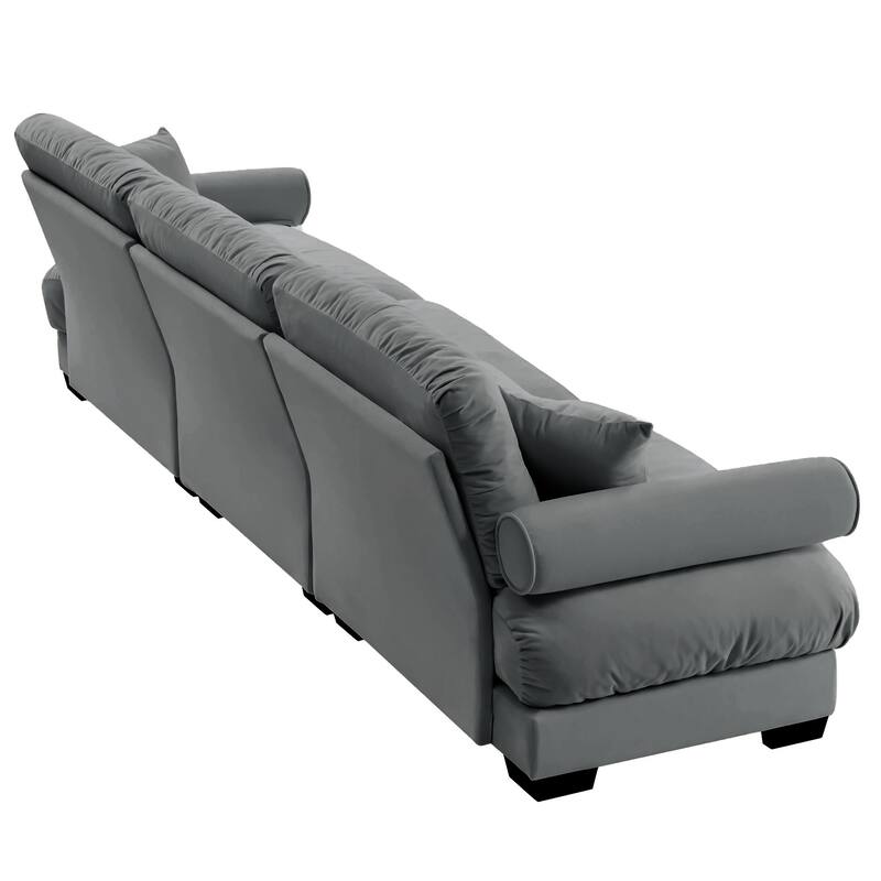130" Oversized Velvet Modular Sofa, 3 Seater Modern Sectional Sofa with Bolstered Armrests, Upholstered Couches for Living Room
