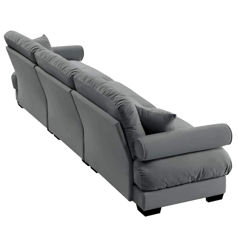 Extra Large 3-Seat Modern Sofa with Waist Pillows & Throw Pillows