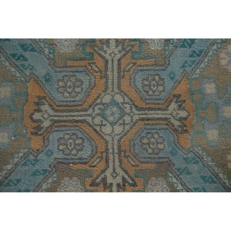 Hand Knotted Oriental 100% Wool Carpet Traditional All-Over Beige & Ivories Heriz Runner Rug - 10' 9'' X 3' 4''