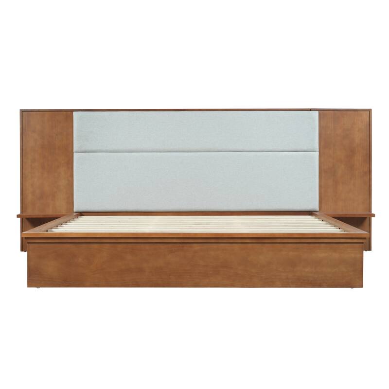 Christopher Knight Home - Avery Platform Bed Frame with Upholstered Headboard & Built-In Side Shelves, No Box Spring Needed
