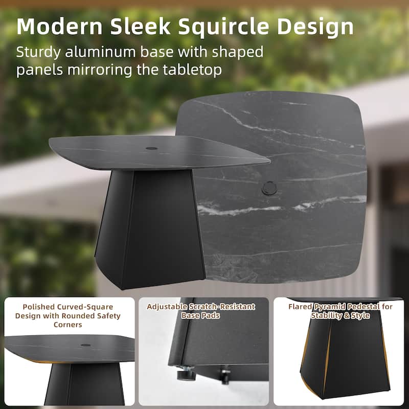5-Piece Pedestal Dining Set - 44" Sintered Stone Table and 4 Swivel Rockers, Rust-Free Aluminum, Ember Black