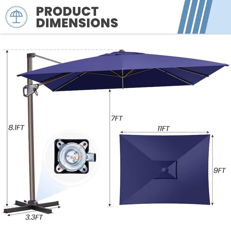 11 x 9 FT Outdoor Patio Cantilever Offset Rectangle Umbrella