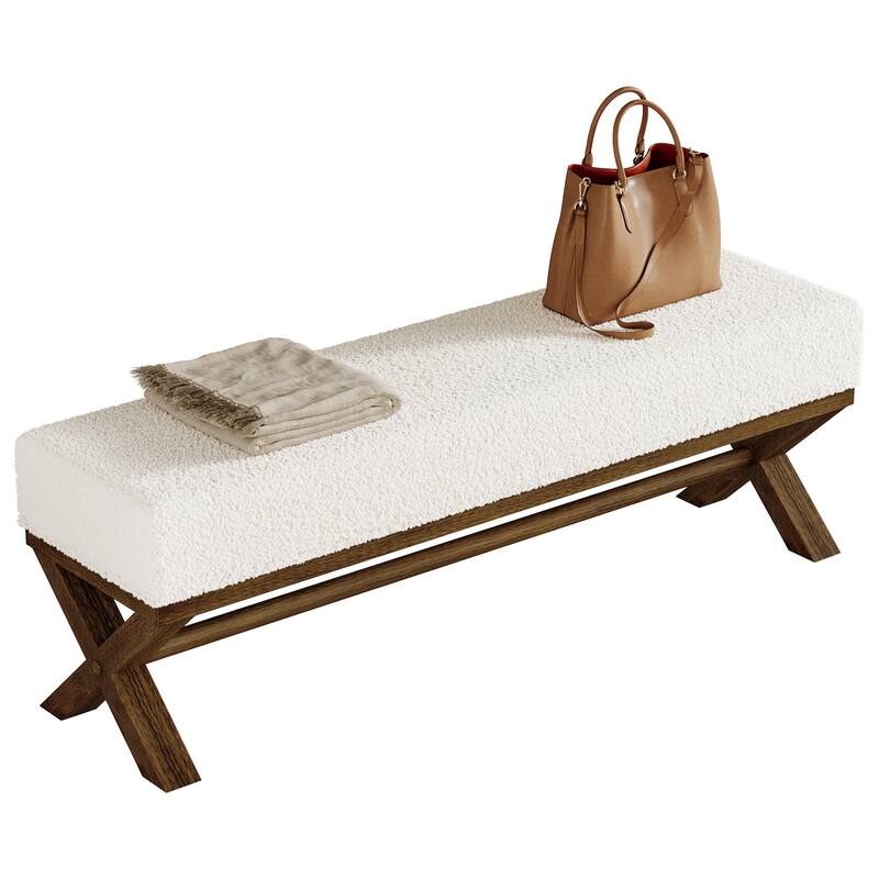 51.18" Upholstered Entryway Bench, Solid Wood End of Bed Bench, Modern Shoe Stool for Bedroom, Entrance, Living Room