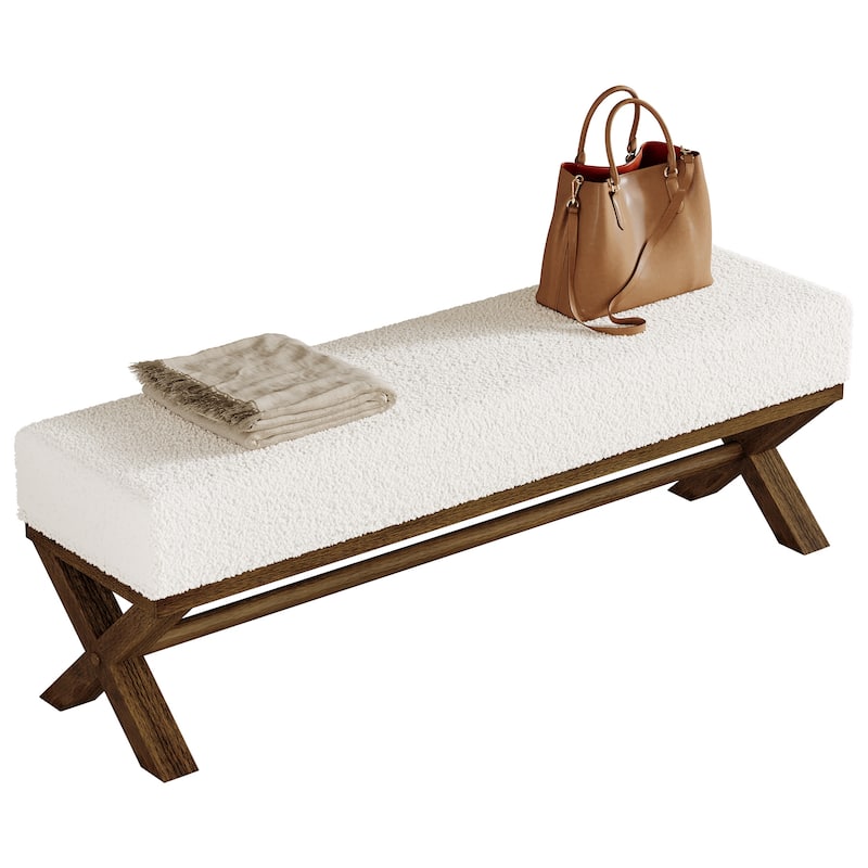 Upholstered Entryway Bench, 51.18-Inch Solid Wood End of Bed Bench