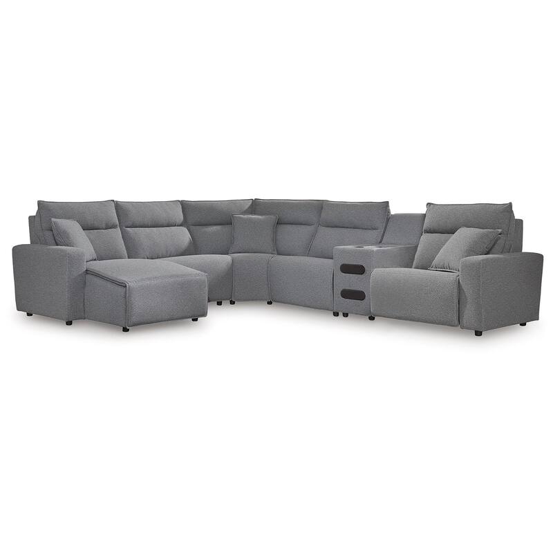 Signature Design by Ashley Modmax Ii Gray 6-Piece Reclining Sectional with Chaise and Audio Console - 143" W x 125" D x 41" H