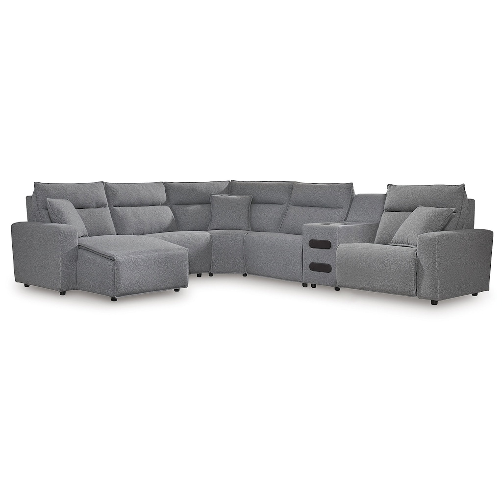 Signature Design by Ashley Modmax Ii Gray 6-Piece Reclining Sectional with Chaise and Audio Console - 143" W x 125" D x 41" H