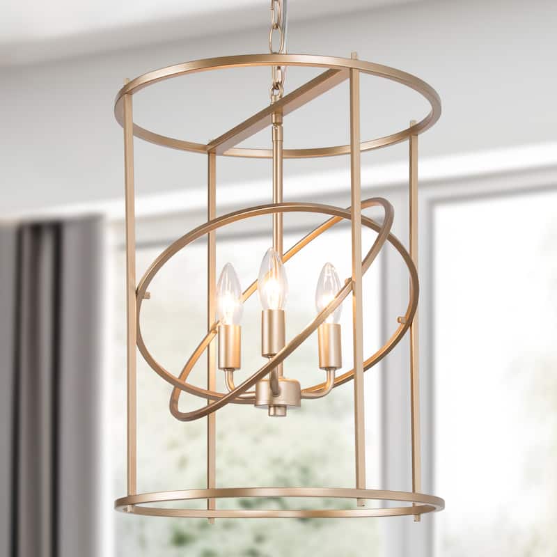 Modern Gold 3-Light Cylinder Chandelier Kitchen Island Pendant Light - Dark Gold - D14"x H 19.5"