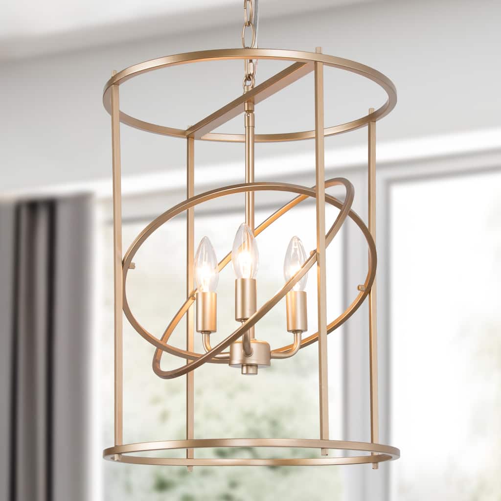 Modern Gold 3-Light Cylinder Chandelier Kitchen Island Pendant Light - Dark Gold - D14"x H 19.5"