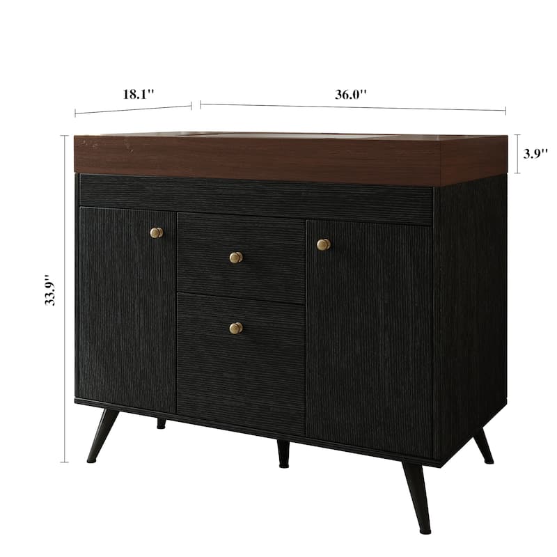 36" Modern Freestanding Bathroom Vanity with Sintered Stone Top, Ceramic Sink & Smart Storage