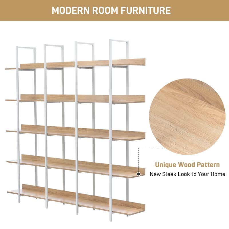 5 Tier MDF Board Bookcase Home Office Open Bookshelf