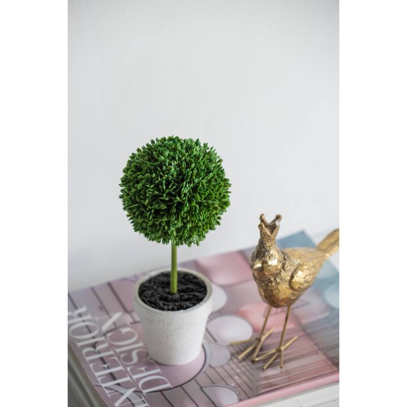 Set of 3 Mini Faux Topiary in Cream Pot 9.5 Inch Artificial Plant Decor - Green