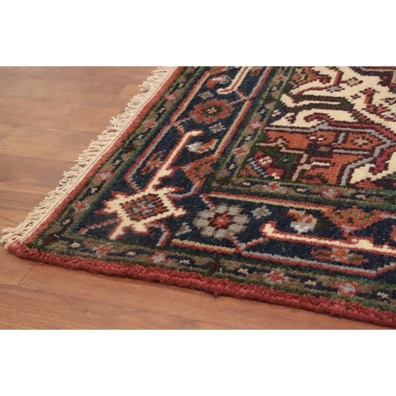 Hand Knotted Oriental 100% Wool Carpet Traditional Medallion Oranges & Rust Heriz (serapi) Area Rug - 6' 2'' X 4' 0''
