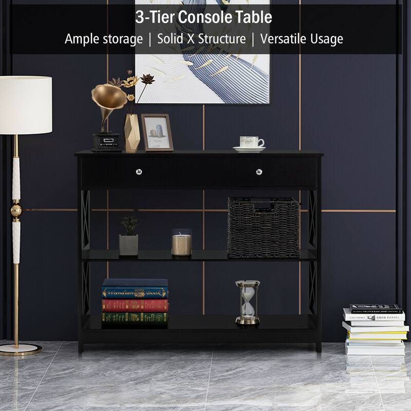 Gymax Console Table Drawer Shelves Sofa Accent Table Entryway Hallway - 39.5'' x 12'' x 31.5''