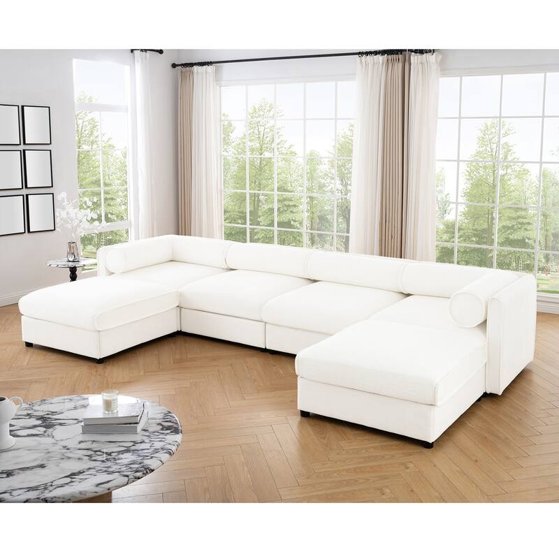 142.5" Chenille U-Shaped Sectional Sofa with Ottoman (4-Seat)