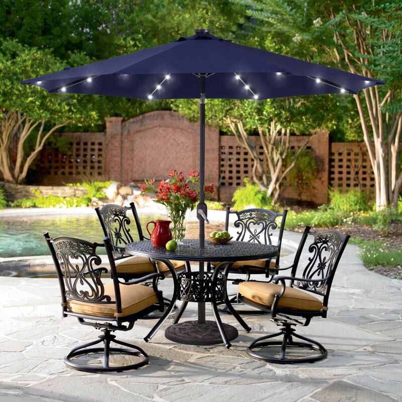 LIVOOSUN 9Ft Patio LED Market Umbrella Outdoor Table Steel Umbrella - Navy Blue