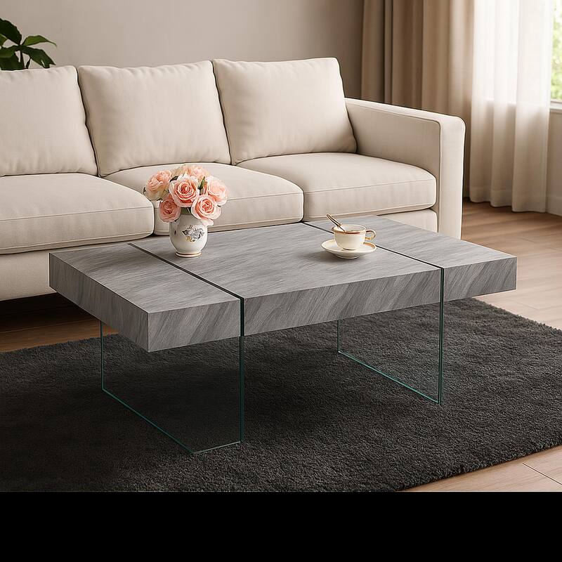 Strata Eclipse Coffee Table Marble Inspired Top Glass Decor