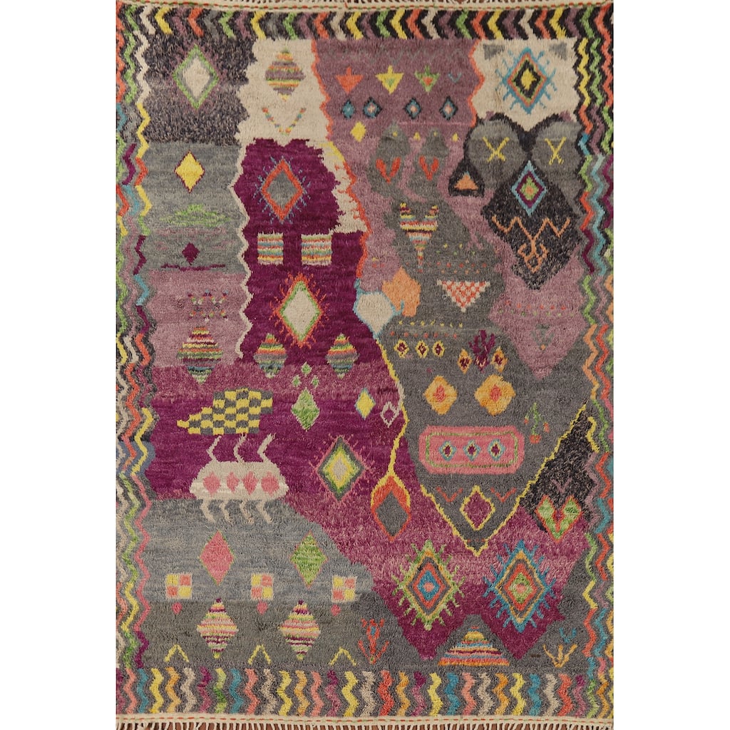 Plush Moroccan Oriental Area Rug Handmade Purple Wool Carpet - 9'0" x 12'7"