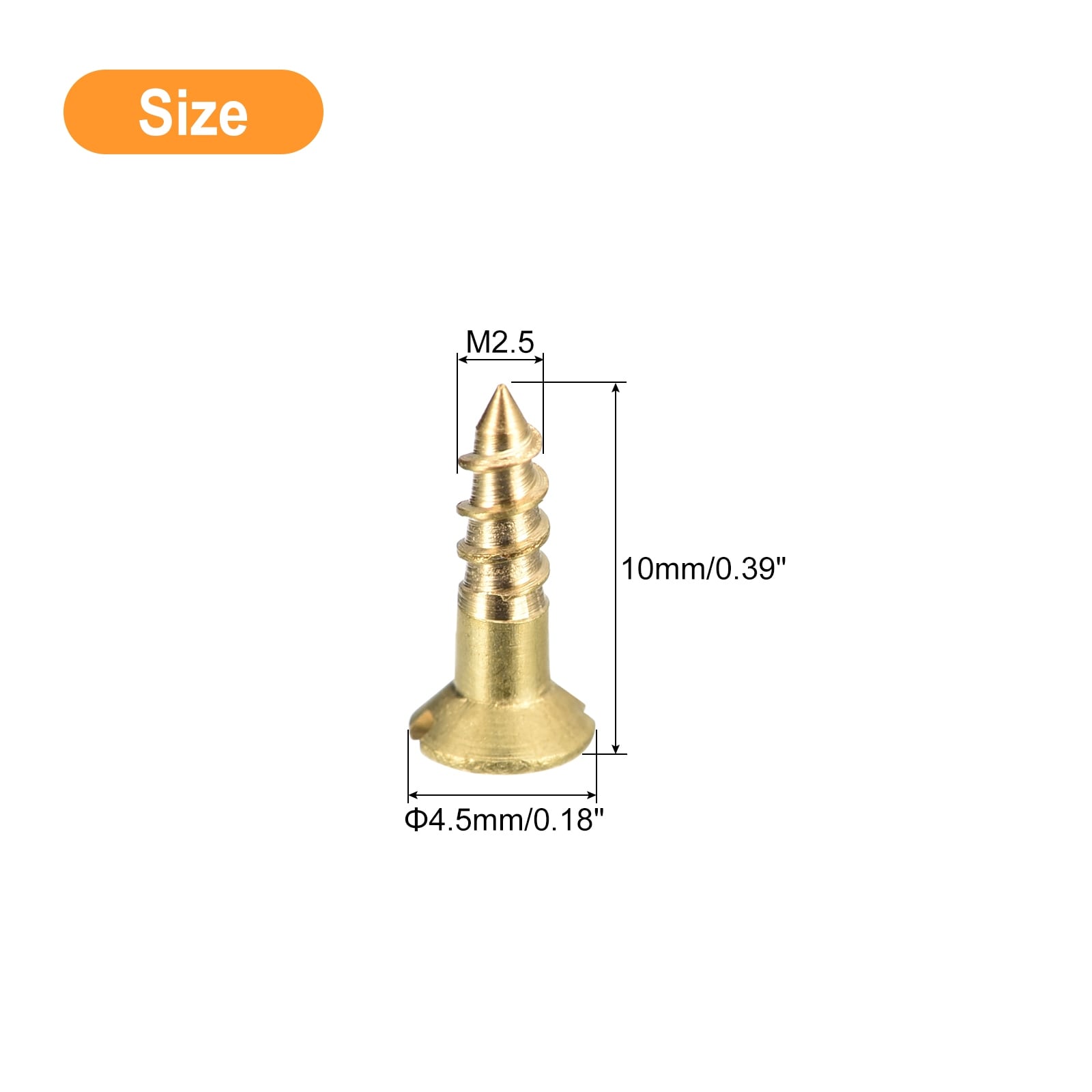 Brass Wood Screws, Slotted Drive Flat Head Self Tapping Screw for Woodworking Furniture - Gold