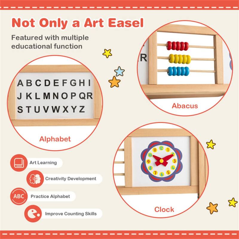 3-in-1 Kids Wooden Art Easel with Rotatable Blackboard Whiteboard Paper Roll Abacus - 24" x 18" x 46" (L x W x H)