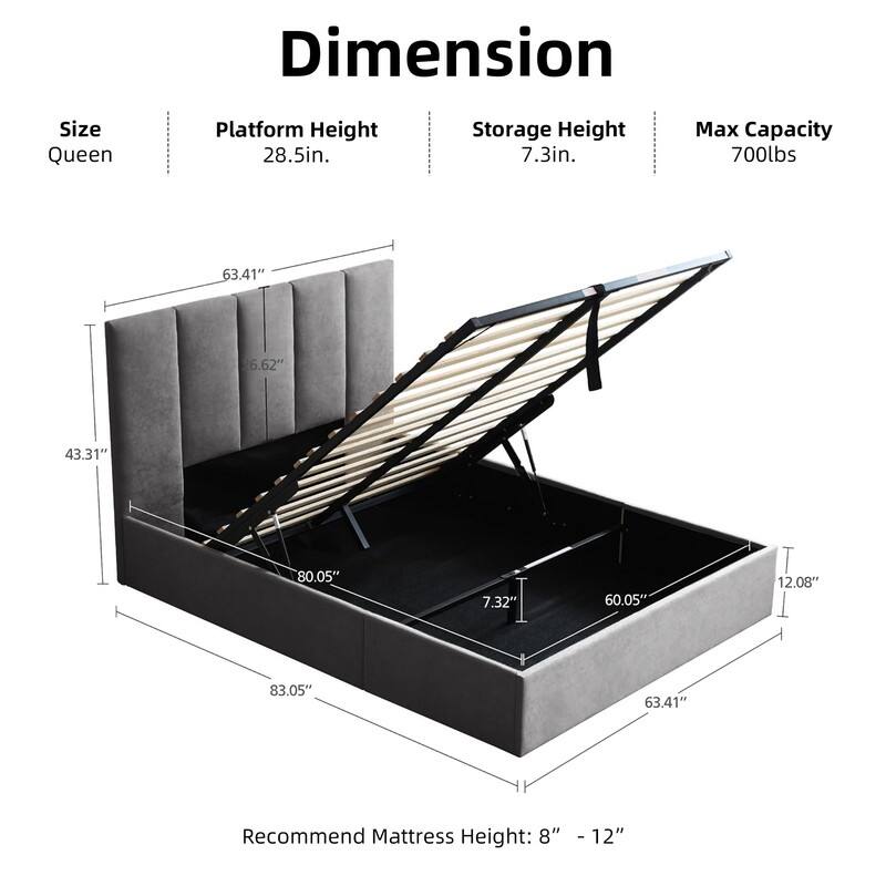Modern Upholstered Lift-Up Storage Platform Bed with Headboard