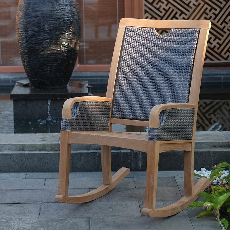 Cambridge Casual Palma 3-piece Teak Wicker Outdoor Rocking Chair Chat Set - FREE Lumbar Pillow