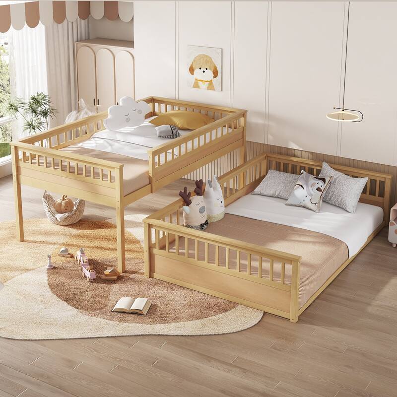 Full XL over Queen Bunk Bed with Ladder and Guardrails, White