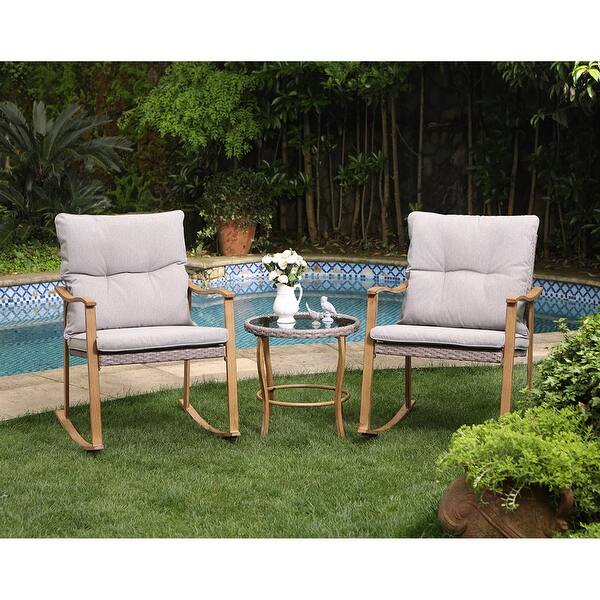 Cosiest Outdoor 3 Piece Bistro Set Patio Rocking Chairs With Cushions Overstock 31481135 Get 5% in rewards with club o! usd