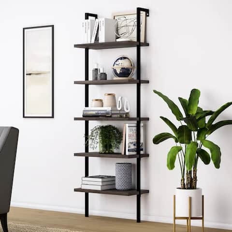 Nathan James Theo 5-Shelf Ladder Bookcase Wood with Metal Frame