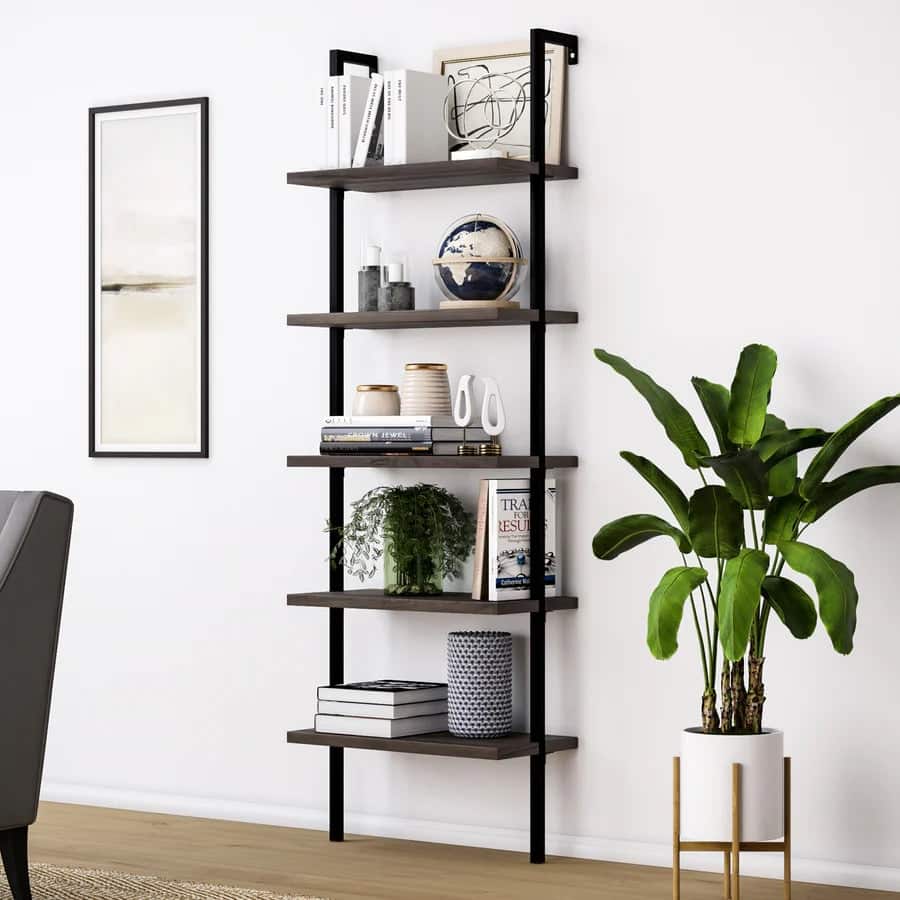 Nathan James Theo 5-Shelf Ladder Bookcase Wood with Metal Frame