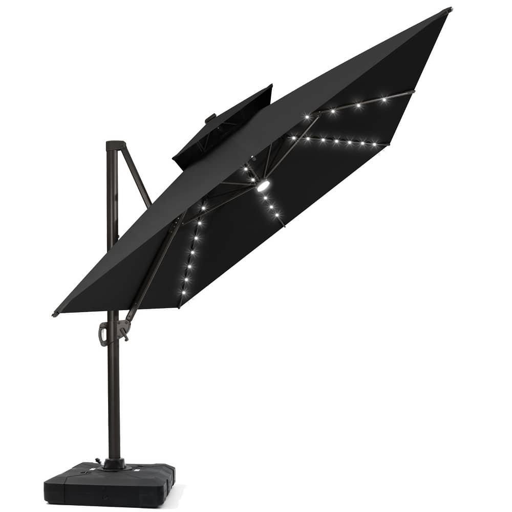 13 x 10ft Outdoor Aluminum Dual Top Patio Cantilever Umbrella LED Light with Weights Base