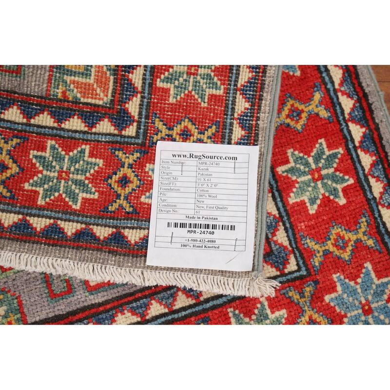 Gray Traditional Kazak Oriental Accent Rug Hand-Knotted Wool Carpet - 2'0"x 3'0"